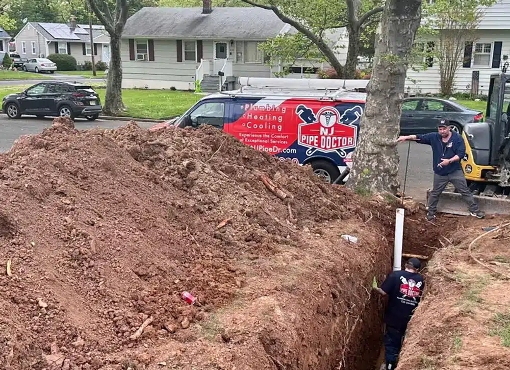 Image of NJ Pipe Dr tech working on sept tank in Woodbridge, NJ