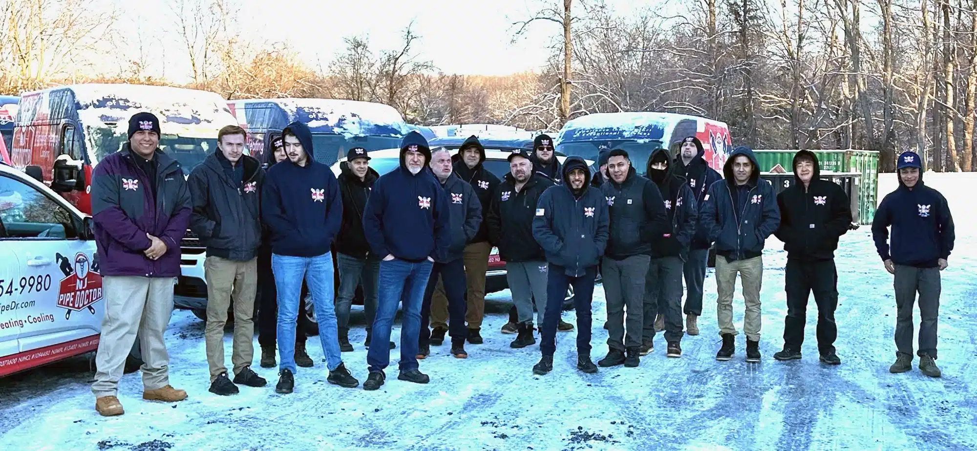 Image of NJ Pipe Dr team standing in front of van for HVAC and plumbing services in Woodbridge, NJ